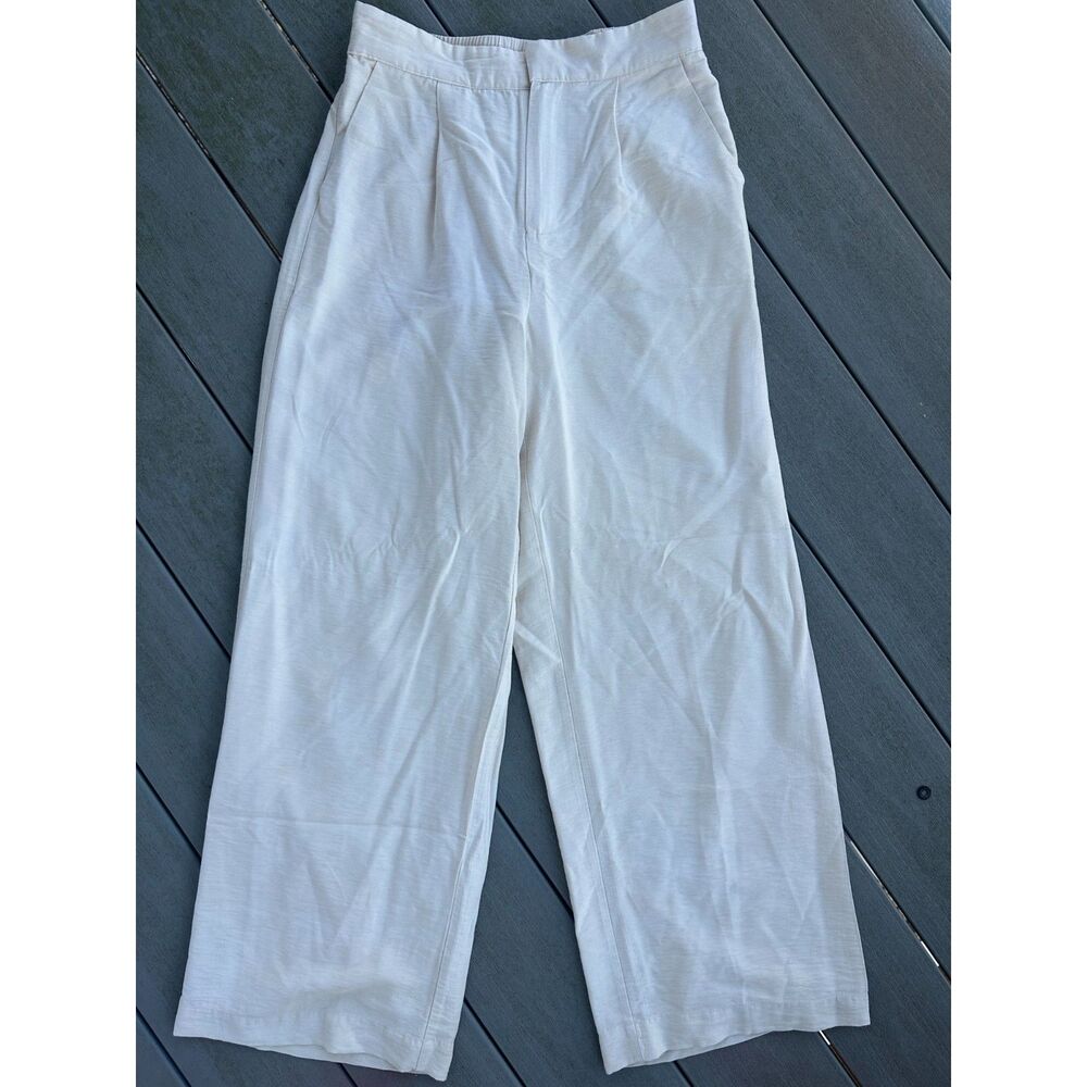 Rachel Zoe Size M Cream Wide Leg Pants Pleated Coastal